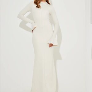 Odd Muse Cream Maxi Gown with Fluted Cuffs